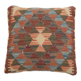 Arteverk Handwoven Afghan Kilim Pillow — Red & Blue Diamond Lattice For Sale