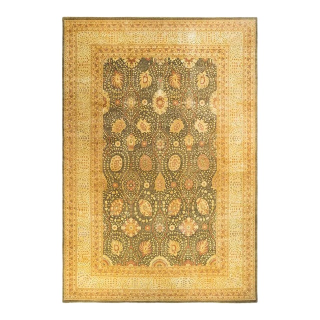 Mogul Collection Hand-Knotted Area Rug - Green 12' 2" x 18' 5" For Sale
