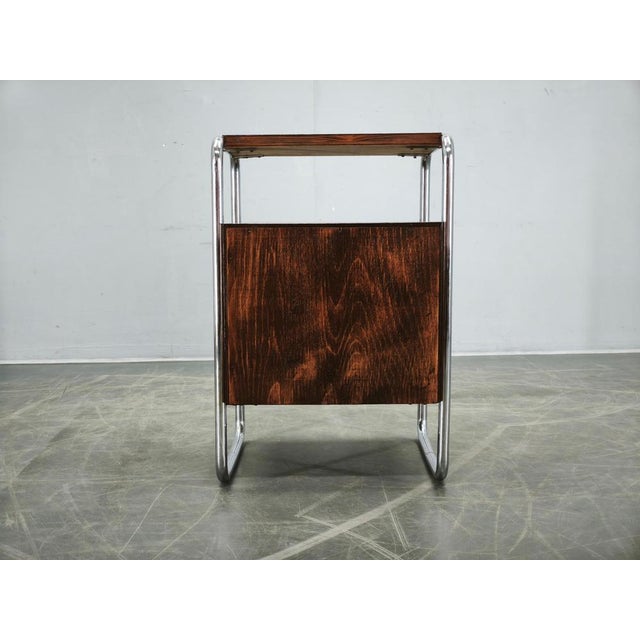 Bauhaus Tubular Chrome and Oak Nightstand, Former Czechoslovakia, 1940s For Sale - Image 10 of 14