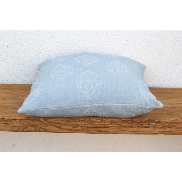 Powder Blue Jaipur Blockprint Linen Pillow Cover For Sale In Los Angeles - Image 6 of 7