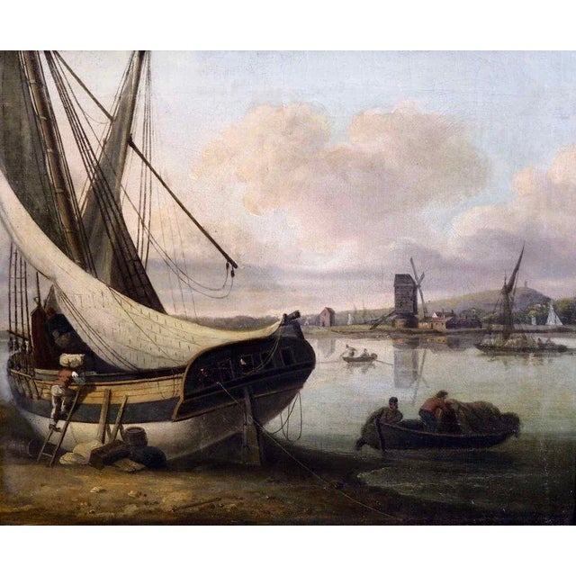 19th Century Fine Harbour Oil on Wood Painting by John Thomas Serres For Sale - Image 6 of 7