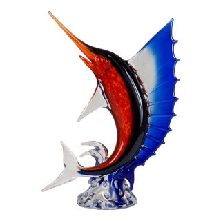 Vintage Hand Blown Murano Glass Marlin Sculpture For Sale