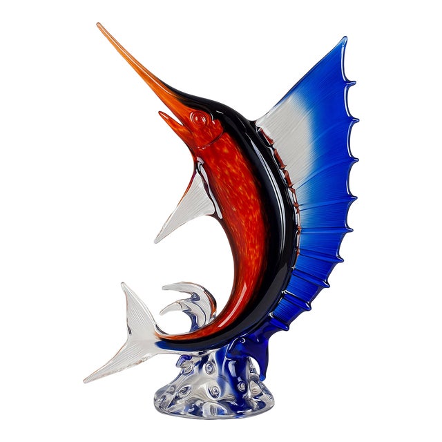 Vintage Hand Blown Murano Glass Marlin Sculpture For Sale