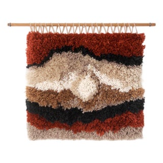 Vintage Abstract Latch Hook Fiber Art Wall Hanging For Sale