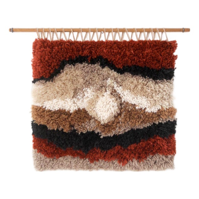 Vintage Abstract Latch Hook Fiber Art Wall Hanging For Sale