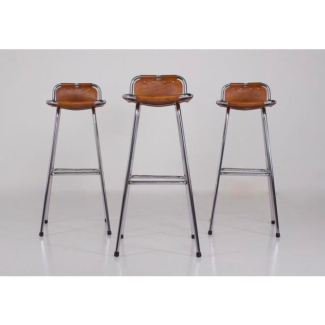 Cognac Leather Stools, 1970s, Set of 3 For Sale - Image 12 of 12