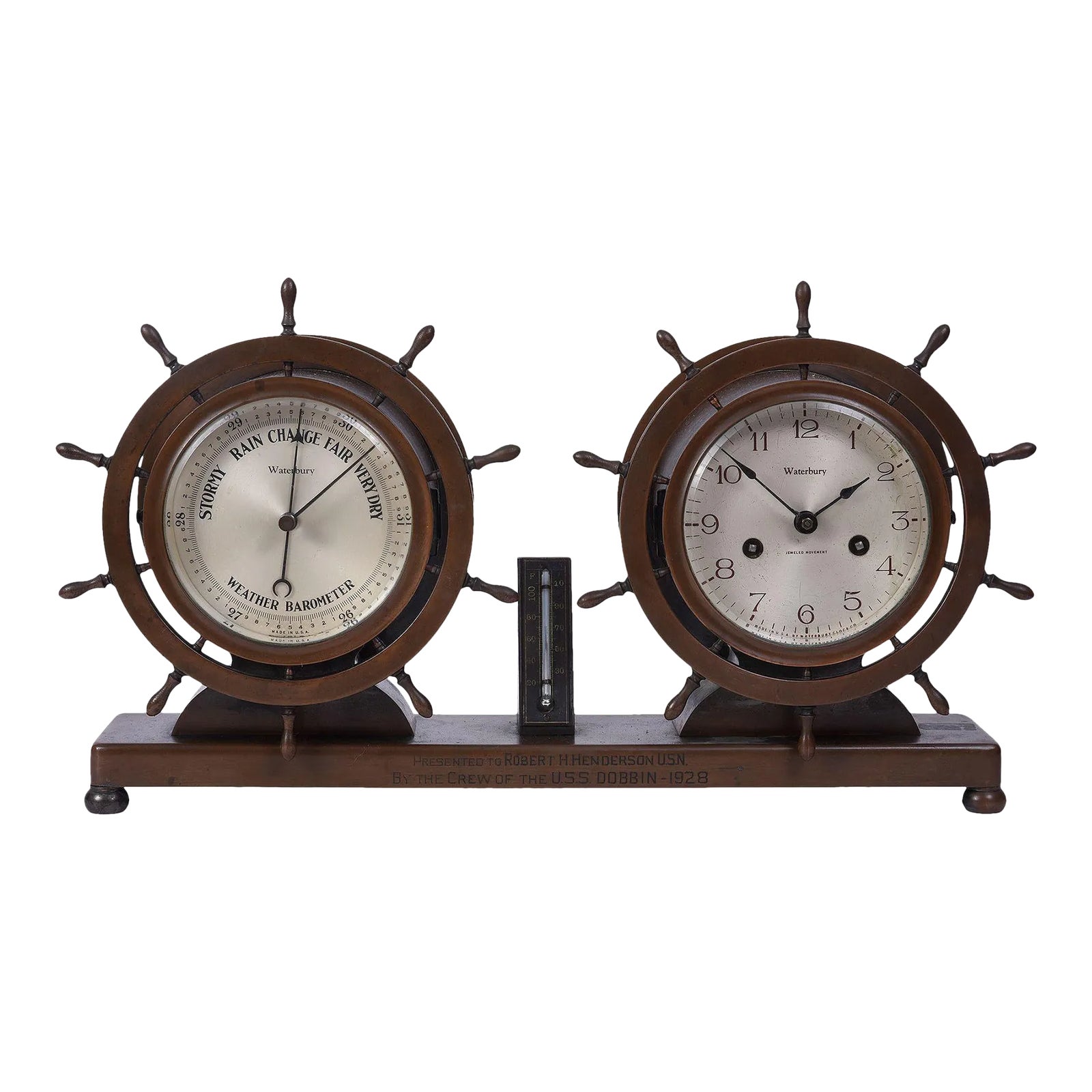 Waterbury Ships Wheel Clock & Weather Station | Chairish