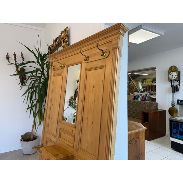 Antique Gründerzeit Rustic Wardrobe wirh Clothes Rack in Softwood For Sale - Image 4 of 10