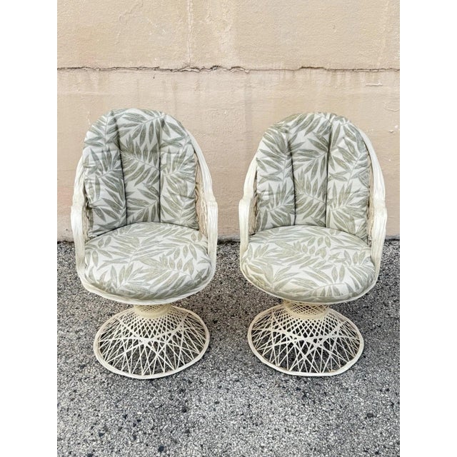 Vintage Russell Woodard Mid Century Modern Woven Spun Fiberglass Pedestal Base Arm Chairs - a Pair. Circa Mid 20th...