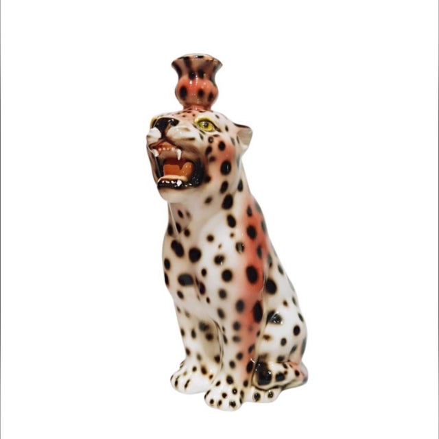 Vintage Boxer Ceramic Leopard Candleholder, 1980s For Sale - Image 3 of 16