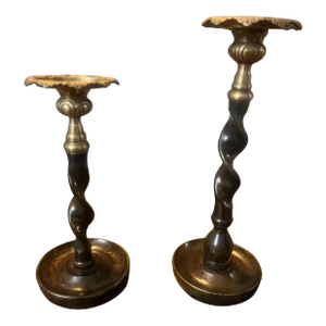 Vintage Maitland-Smith Attributed Barley Twist Pillar Candlestick Holders- Set of 2