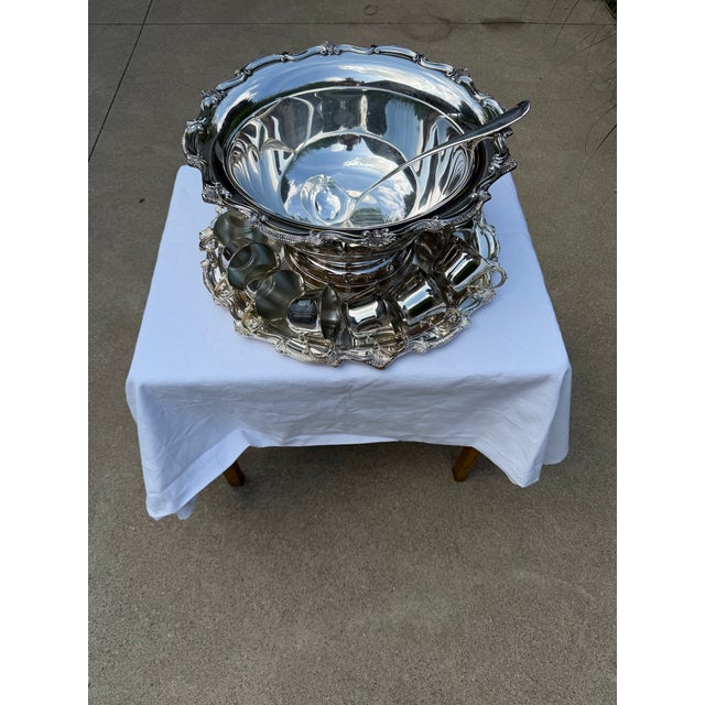 1970s Leonard Silver Plate Punch Bowl - Set of 15 For Sale - Image 9 of 11