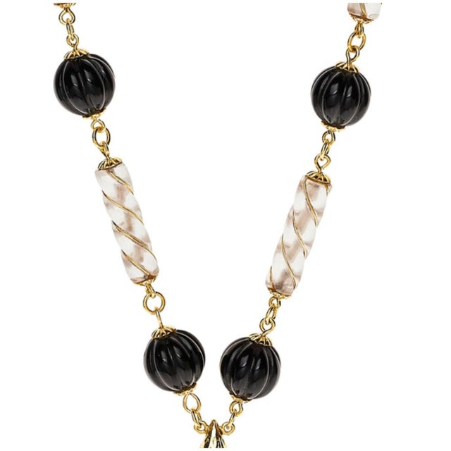 Vintage 18k Gold Tassel Necklace Quartz Black Onyx Diamond - 30 Inches For Sale - Image 4 of 10
