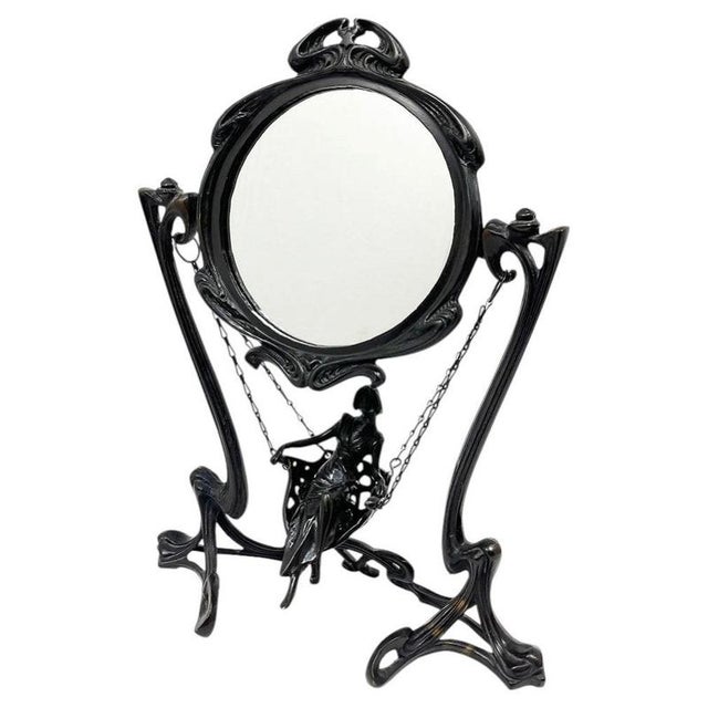 Art Nouveau Demoiselle À La Balancelle Tabletop Vanity Mirror by Erté, Paris, 1907 For Sale - Image 12 of 12