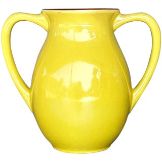 Vintage Boho Glazed Ceramic Two Handle Vase For Sale