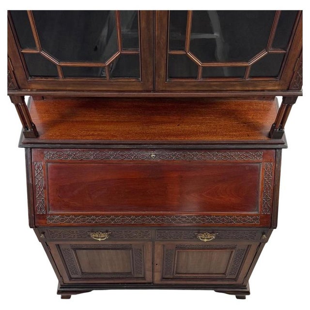 Metal Antique Early 20th Century English Chippendale Revival Bureau For Sale - Image 7 of 15
