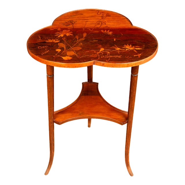 Art Nouveau Pedestal Table with Trefoiled Marquetry Top Decorated with Flowers by Émile Gallé, 1890s For Sale