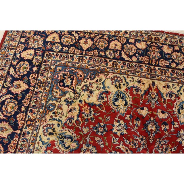 Textile Najafabad Rug 11′ X 17’5” Red Wool Vintage Traditional Hand-Knotted Carpet For Sale - Image 7 of 16