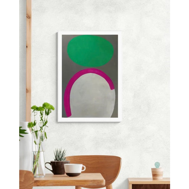 Mid-Century Modern Abstract Minimalist Painting Featuring Green and Magenta For Sale - Image 3 of 7