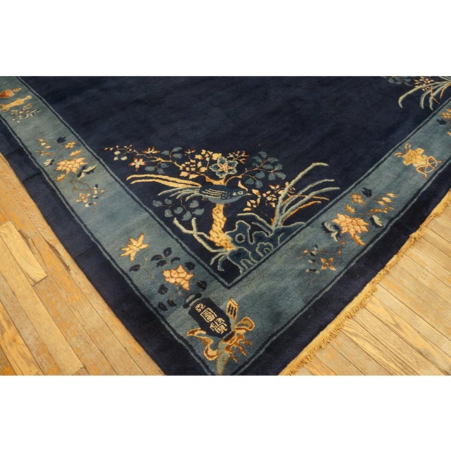 Navy Blue Radiant Navy Blue Color With Beautiful Florid Design Antique Chinese Peking Rug For Sale - Image 8 of 12