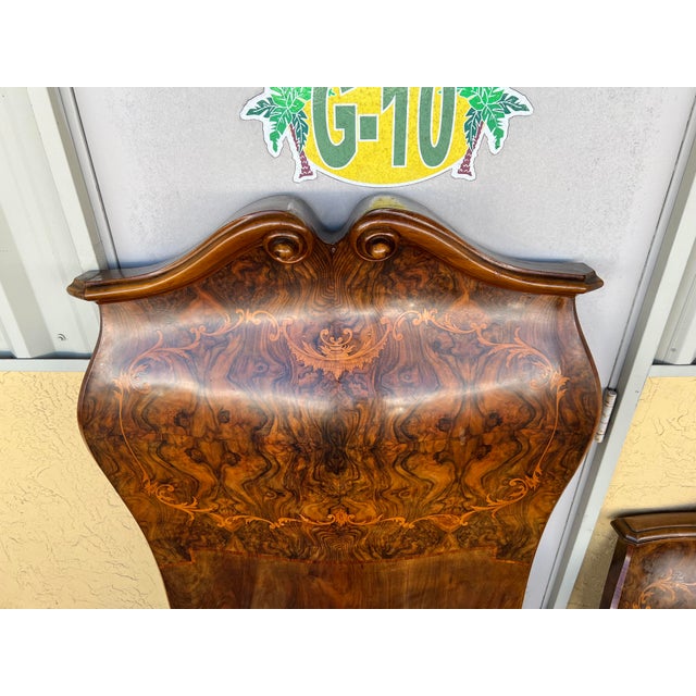 Vintage Walnut Burl Wood Bombe Headboard & Foot Board Twin For Sale - Image 4 of 11