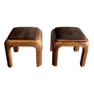 Vintage 1970s Pencil Reed Waterfall Stools or Ottomans, Pair For Sale