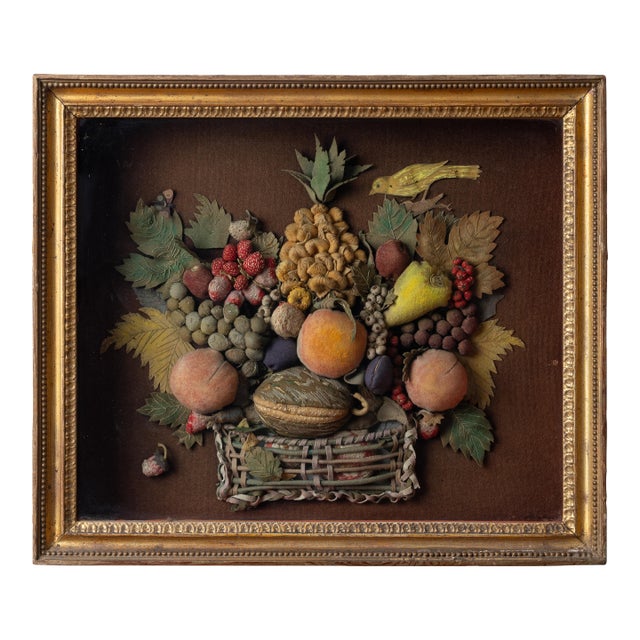 Feltwork Basket of Fruit, 19th Century For Sale