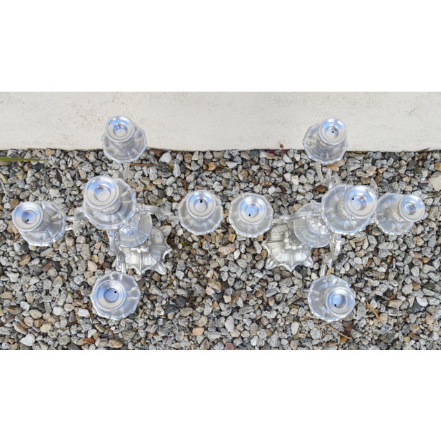 Candleholders Candelabras Pair 5 Cups Each Antique Circa 1950s Made of Pewter Silver Tone Made in Italy No Insignias For Sale - Image 12 of 12