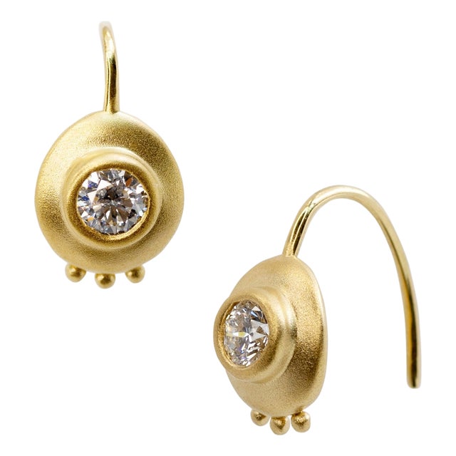 Oro 18K Gold Large Diamond Hook Earrings, A Pair For Sale