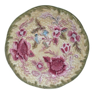 Large Modern Majolica Pink Flowers Plate Longaberger For Sale