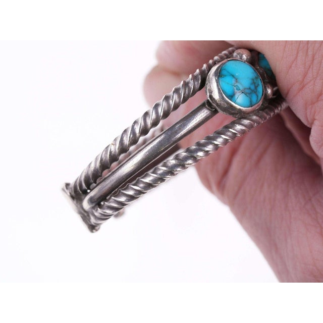 C1950's Bisbee Turquoise Native American Silver Bracelet For Sale - Image 9 of 9