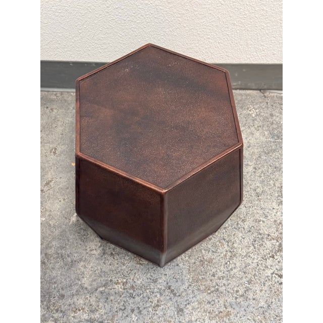Hexagonal Embossed Leather Side Table, Vintage For Sale - Image 10 of 12