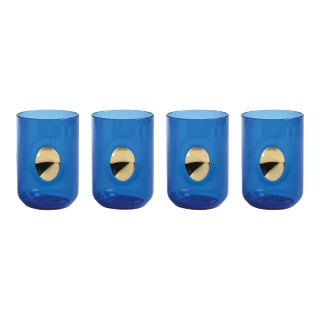 Ambrosi Tumblers with Gold Accent, Set of 4, Cobalt Blue For Sale