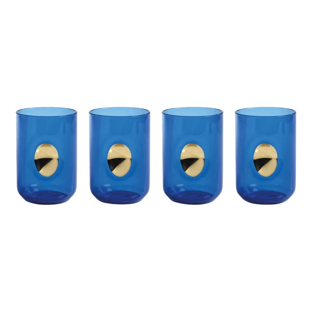Ambrosi Tumblers with Gold Accent, Set of 4, Cobalt Blue For Sale