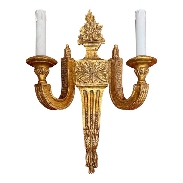 Panache 17.5” Neoclassical Giltwood 2 Light Wall Light Sconce For Sale