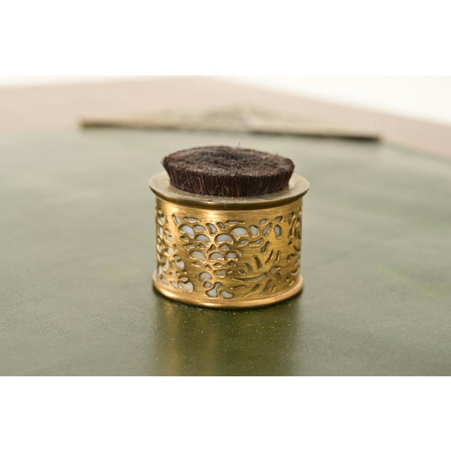 Art Deco Tiffany Studios New York Grapevine Pattern Bronze Doré and Favrile Slag Glass Pen Brush For Sale - Image 3 of 8