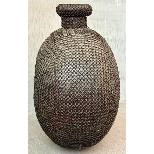 Vintage Indian ‘Rajasthani Style’ Metal Water Jug, Vessel Encased in Chain-Mail, Wire Mesh Exterior For Sale - Image 4 of 12