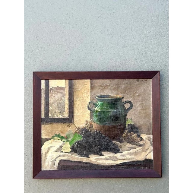 1920s Vintage 1928 Still Life With Green Jug Painting For Sale - Image 5 of 13