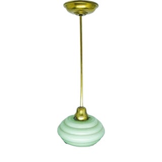 Mid-Century Glass and Brass Pendant Lamp, 1950s For Sale