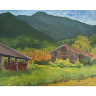 "Barns at Shenandoah Mountain, Va" Contemporary Landscape Oil Painting by Teresa DiMarco For Sale