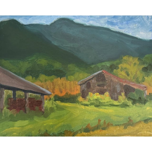 "Barns at Shenandoah Mountain, Va" Contemporary Landscape Oil Painting by Teresa DiMarco For Sale