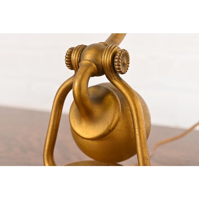 Tiffany Studios New York Bronze Doré Counterbalance Desk Lamp With Favrile Glass Pulled Feather Shade, Circa 1910 For Sale In South Bend - Image 6 of 12