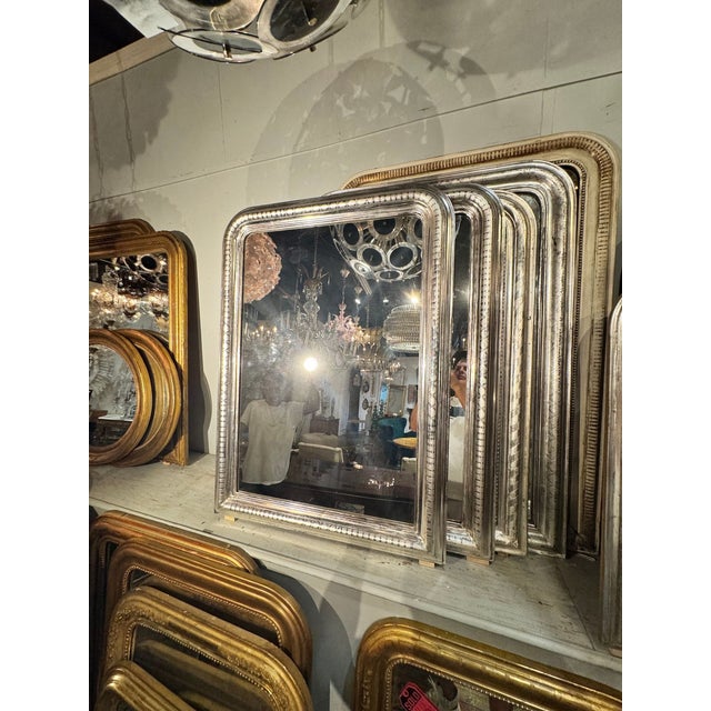 Silver Pair of French Silver Louis Philippe Geometric Pattern Mirrors For Sale - Image 8 of 8