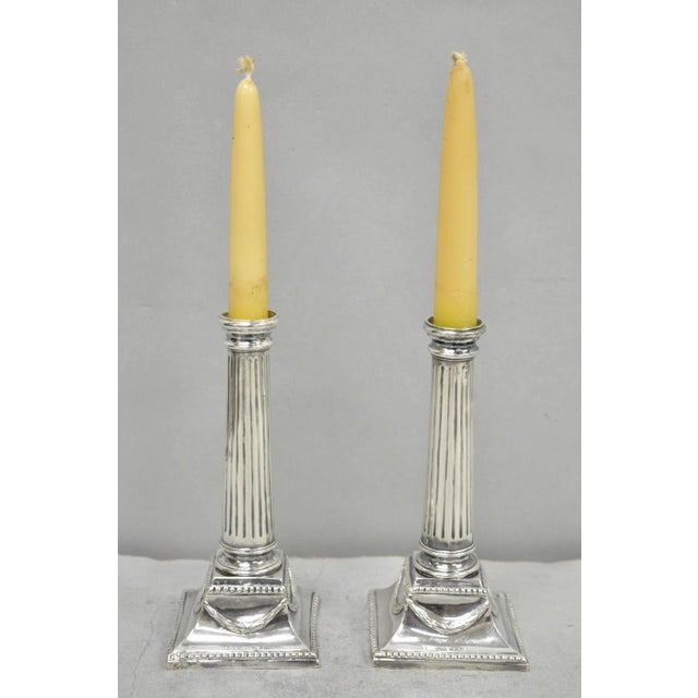 Vintage English Regency Silver Plated Classical Column Small Candlesticks - Pair For Sale - Image 15 of 16