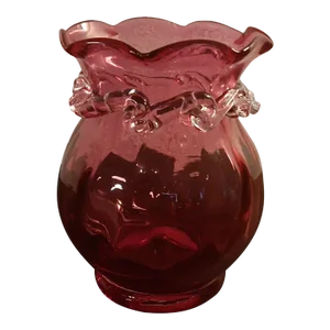 1970s Pilgrim Cranberry Glass Miniature Vase With Applied Rigaree