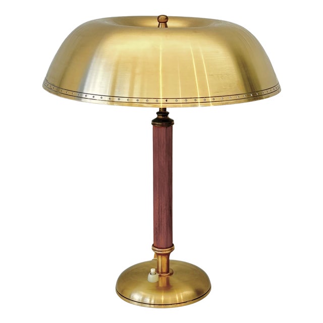 Vintage Swedish Table Lamp in Brass and Walnut from Boréns, 1940s For Sale
