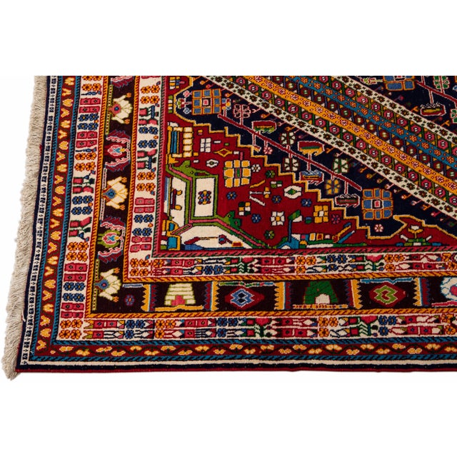 Vintage Handmade Shiraz Red Geometric Wool Rug 6'8" X 9'11" For Sale - Image 4 of 12