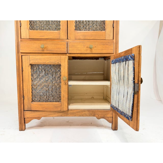 Brown Vintage Wood Storage Cabinet With Woven Cane Panel Doors For Sale - Image 8 of 8