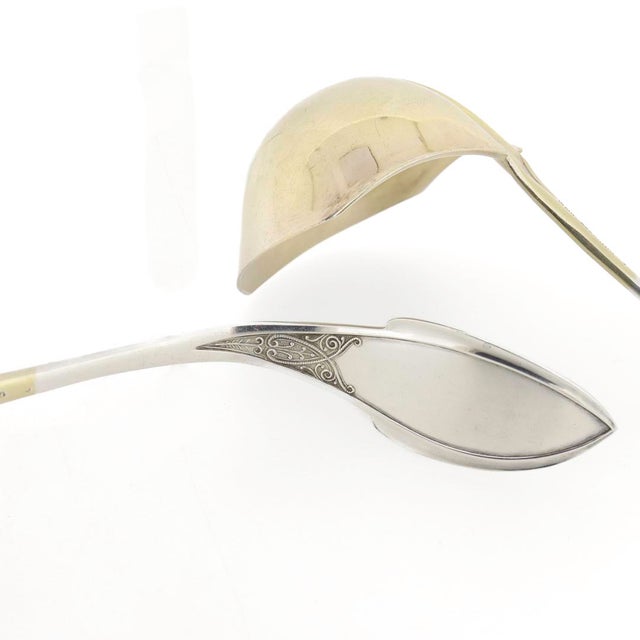 Late 19th Century Pair of Wood & Hughes Sterling Silver Zephyr Pattern Gravy or Sauce Ladles For Sale - Image 5 of 12