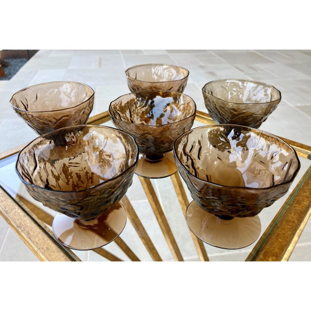Mid-Century Modern Circa 1960 Seneca Glass "Driftwood" Casual Footed Dessert Cups – Set of 6 For Sale - Image 3 of 13
